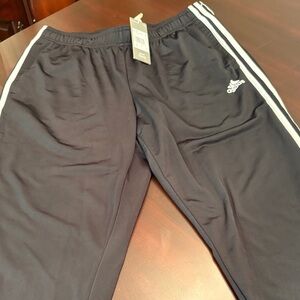 Adidas Men's Black Joggers with White Stripes